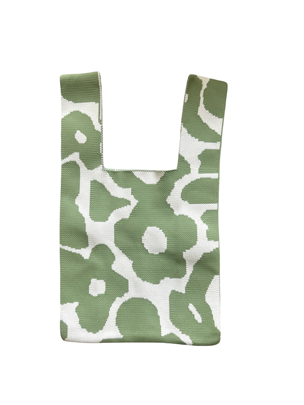 Green and White Floral Knit Tote